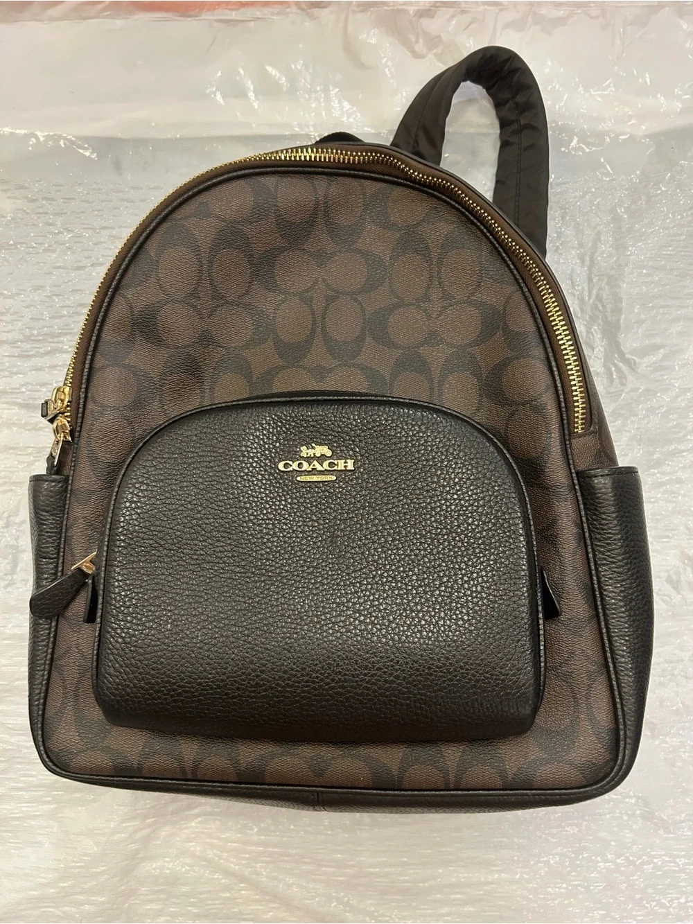 Coach Signature Canvas Backpack in Dark Brown and Black with Gold Hardware